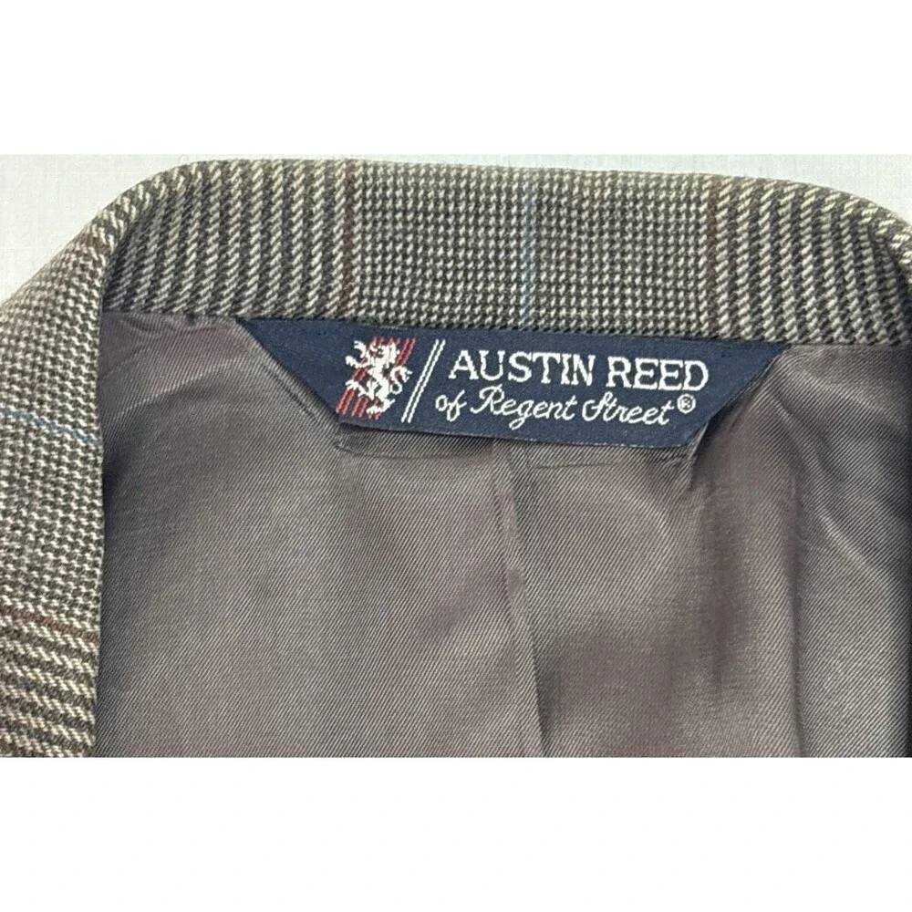 Austin Reed 2 Piece Suit Mens 42R 38x30 Tan Windowpane Houndstooth Check Wool